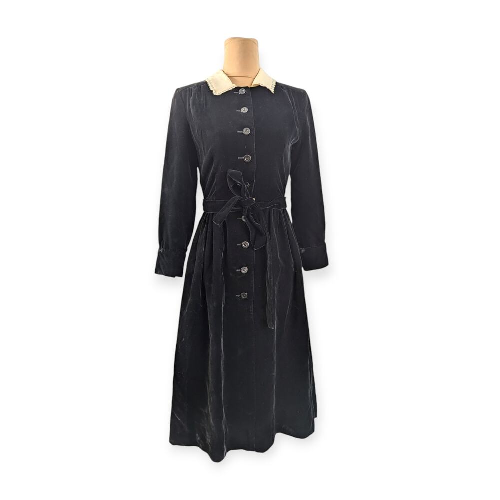 VIVID Hanae Móra Black Velvet Button Down Dress Juniors 7
